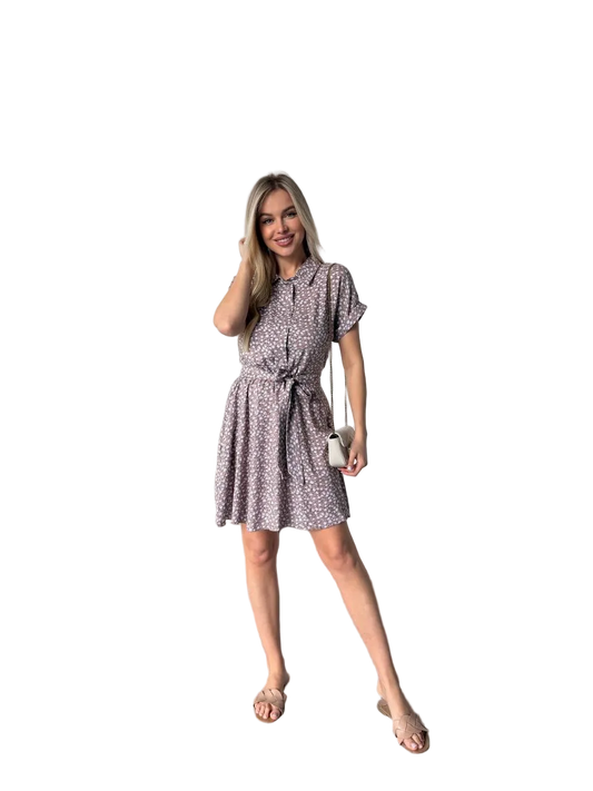 Lightweight Shtapel Belted Dress for Women Short Sleeve Summer Dress