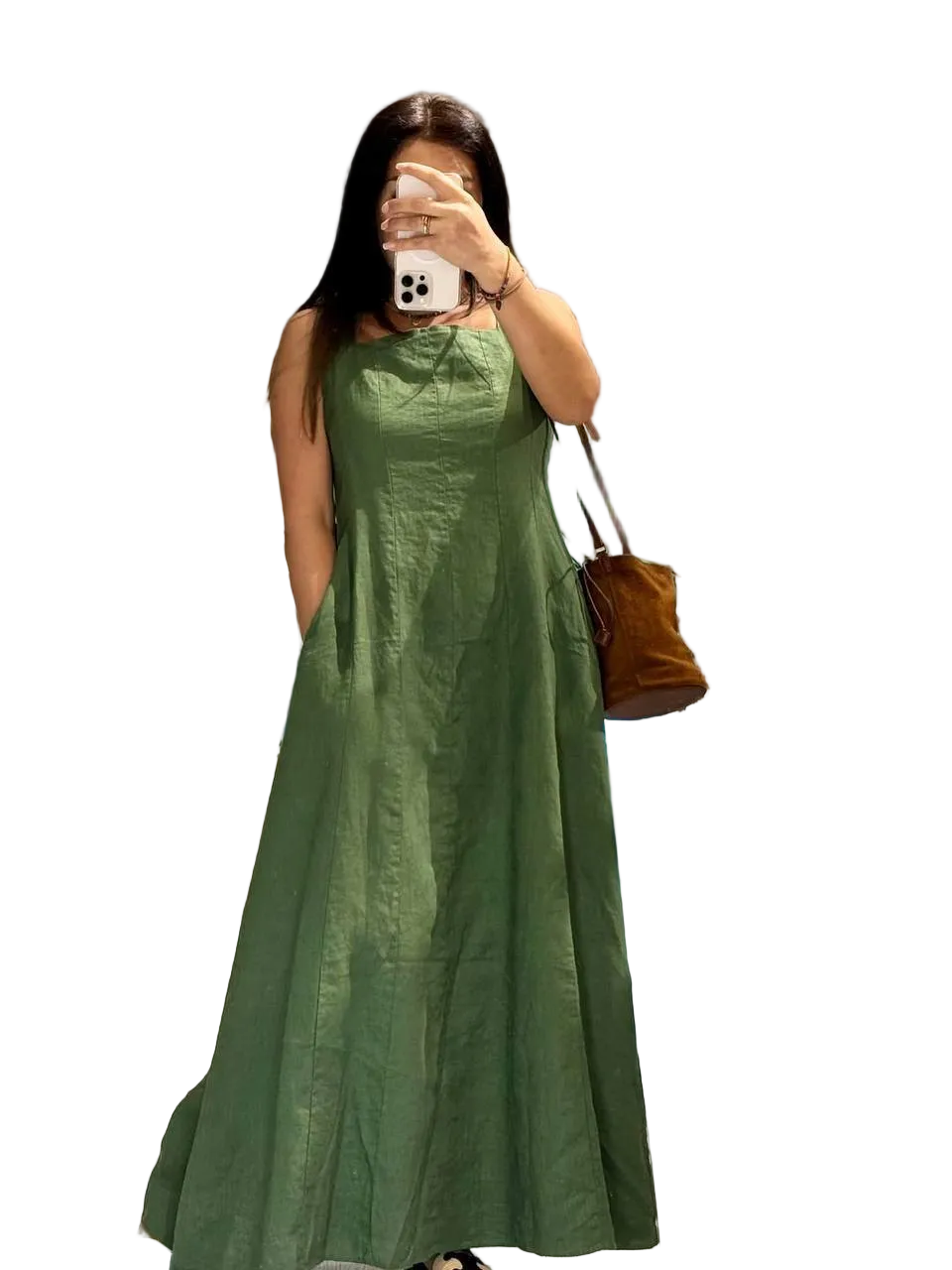 Green A Line Maxi Dress Women Sleeveless Hidden Back Zipper Elegant Casual