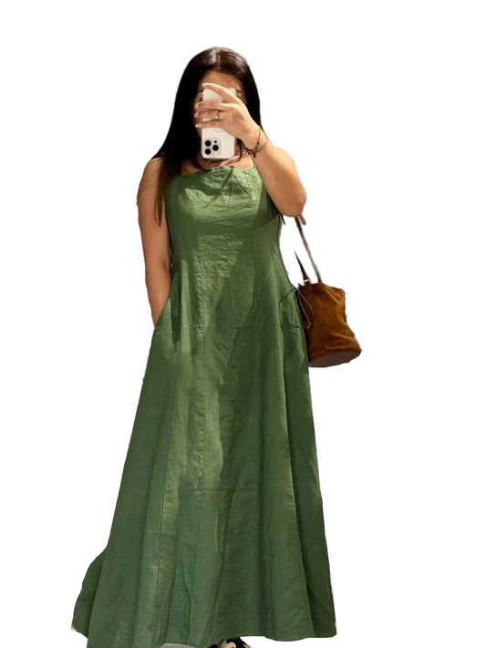 Green A Line Maxi Dress Women Sleeveless Hidden Back Zipper Elegant Casual