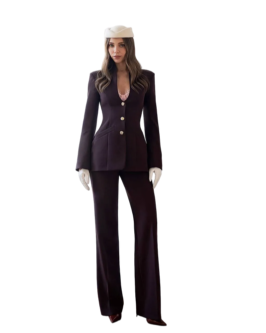 Womens Tailored Burgundy Suit Crepe Diagonal Blazer Trousers