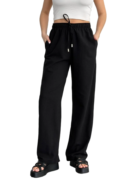 Black Linen Wide Leg Trousers Women Loose Fit Summer Pants