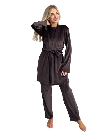 Women Pajamas Three Piece Set Chocolate Brown Soft Stretch Loungewear