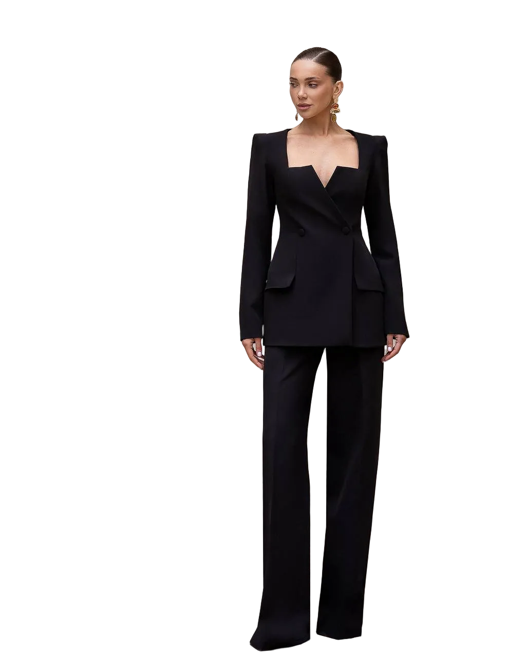 Black Womens Tailored Suit Set Premium Crepe Blazer and Trousers