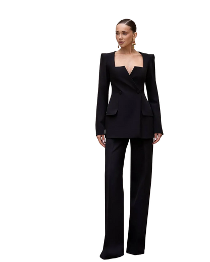 Black Womens Tailored Suit Set Premium Crepe Blazer and Trousers