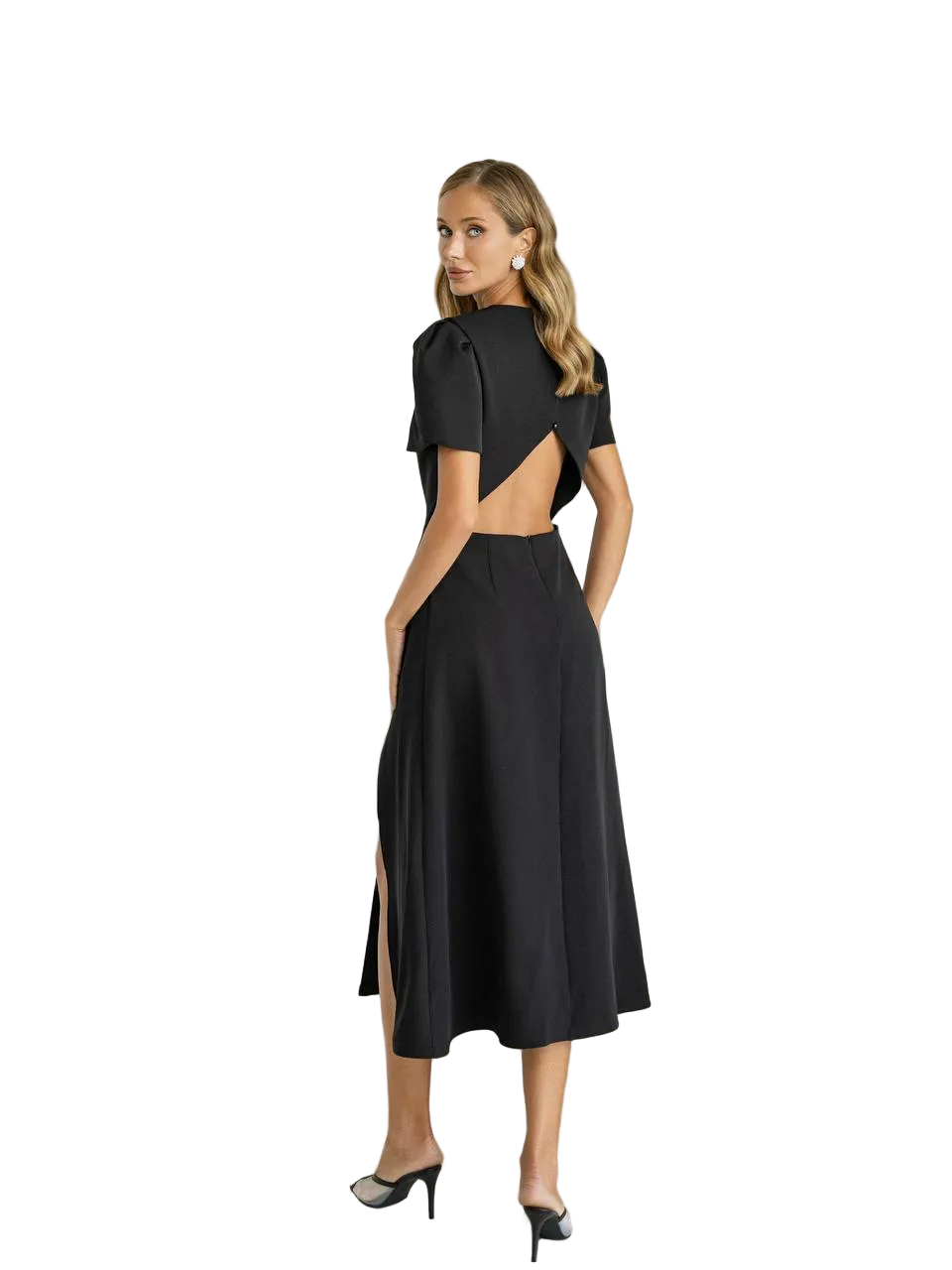 Open Back Midi Dress Diagonal Crepe Evening Dress