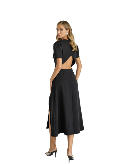 Open Back Midi Dress Diagonal Crepe Evening Dress