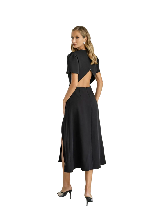 Open Back Midi Dress Diagonal Crepe Evening Dress