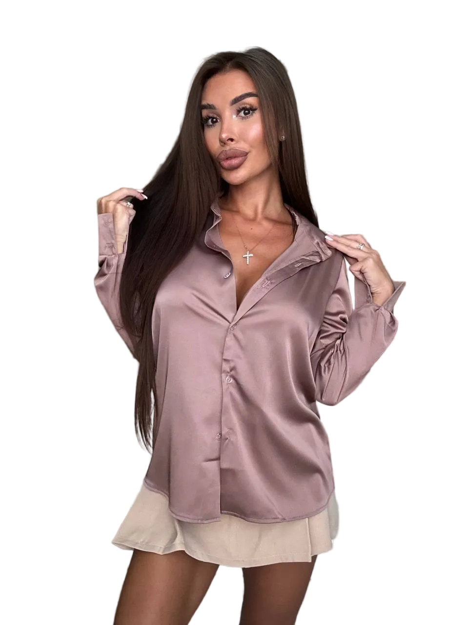 Dusty Rose Silk Button Front Blouse for Women Elegant Breathable Shirt
