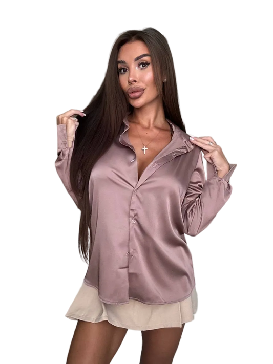 Dusty Rose Silk Button Front Blouse for Women Elegant Breathable Shirt