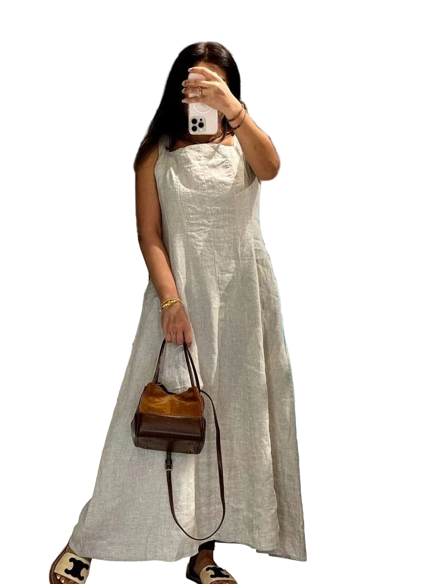 Light Linen Look A Line Maxi Dress Sleeveless Minimalist Summer Dress
