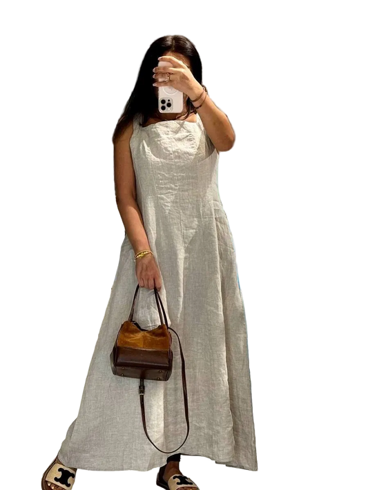 Light Linen Look A Line Maxi Dress Sleeveless Minimalist Summer Dress