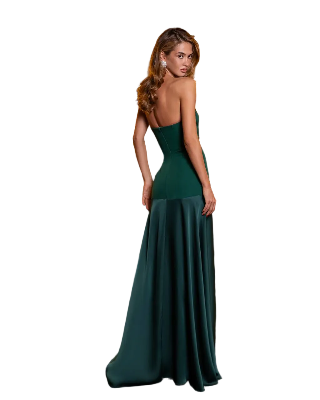 Emerald Green Strapless Satin Slip Dress Evening Gown Suit Crepe Diagonal