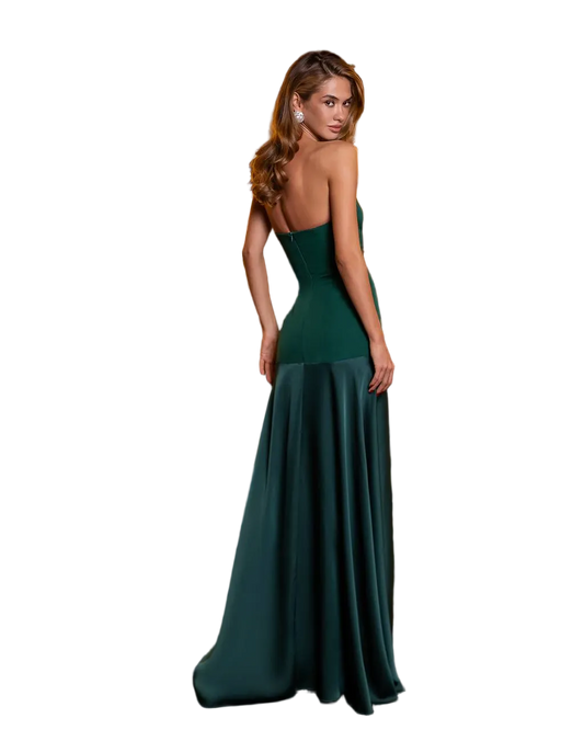 Emerald Green Strapless Satin Slip Dress Evening Gown Suit Crepe Diagonal