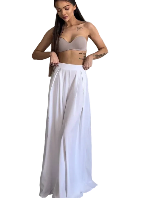 White High Waist Palazzo Trousers Wide Leg Flowy Summer Pants