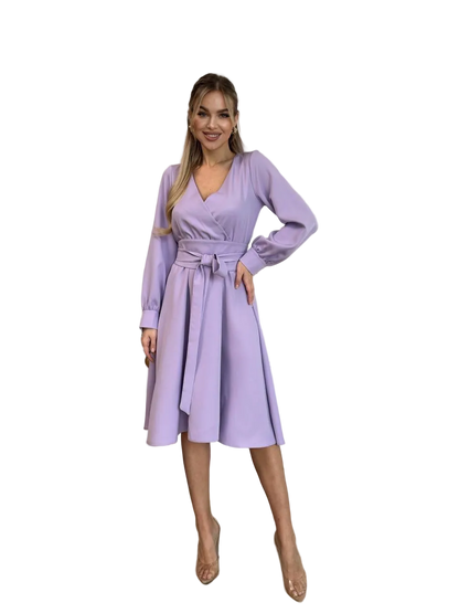 Lavender Surplice Wrap Style Midi Dress Long Sleeve Occasion Dress