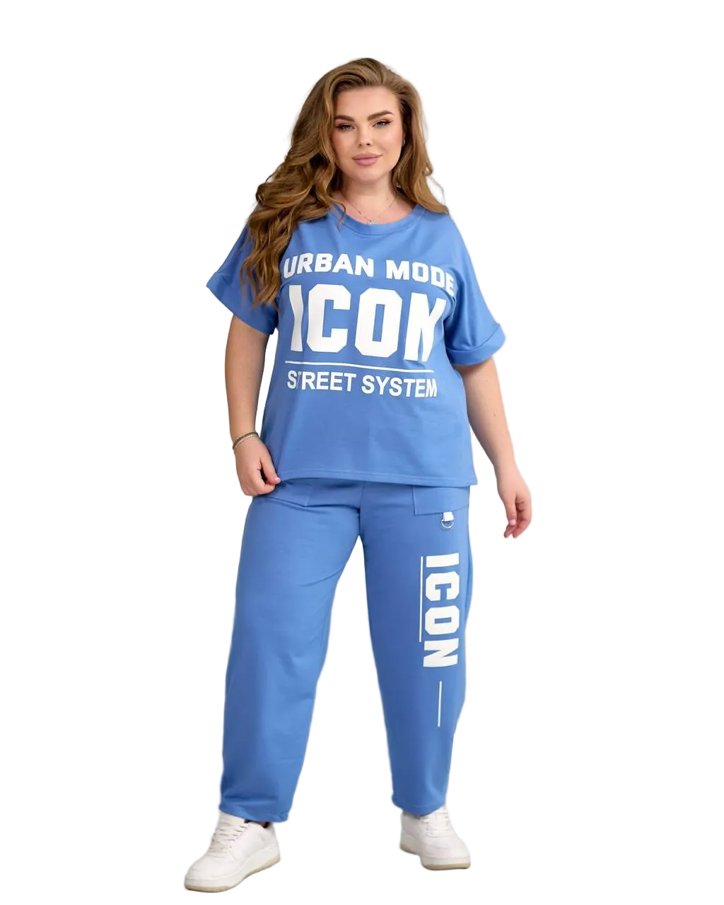 Womens Plus Size Blue Tracksuit Two Piece Urban Icon Streetwear Double Knit