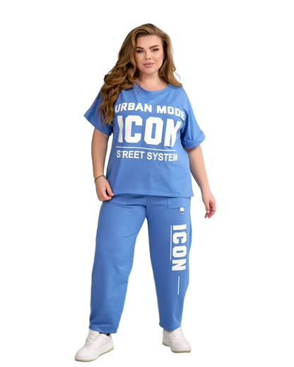 Womens Plus Size Blue Tracksuit Two Piece Urban Icon Streetwear Double Knit