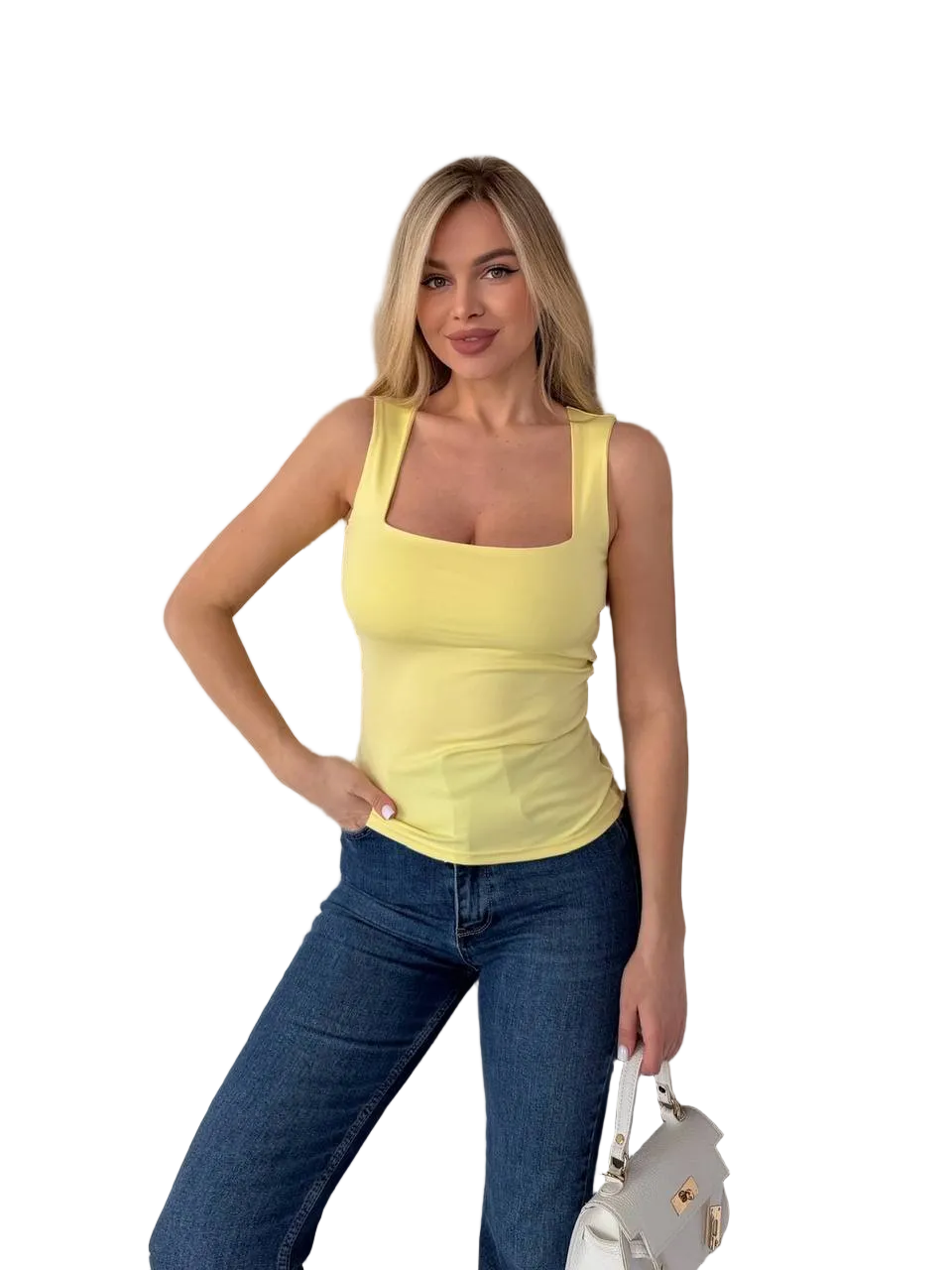 Yellow Square Neck Tank Top Women Basic Slim Fit