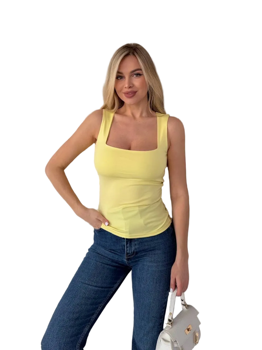 Yellow Square Neck Tank Top Women Basic Slim Fit