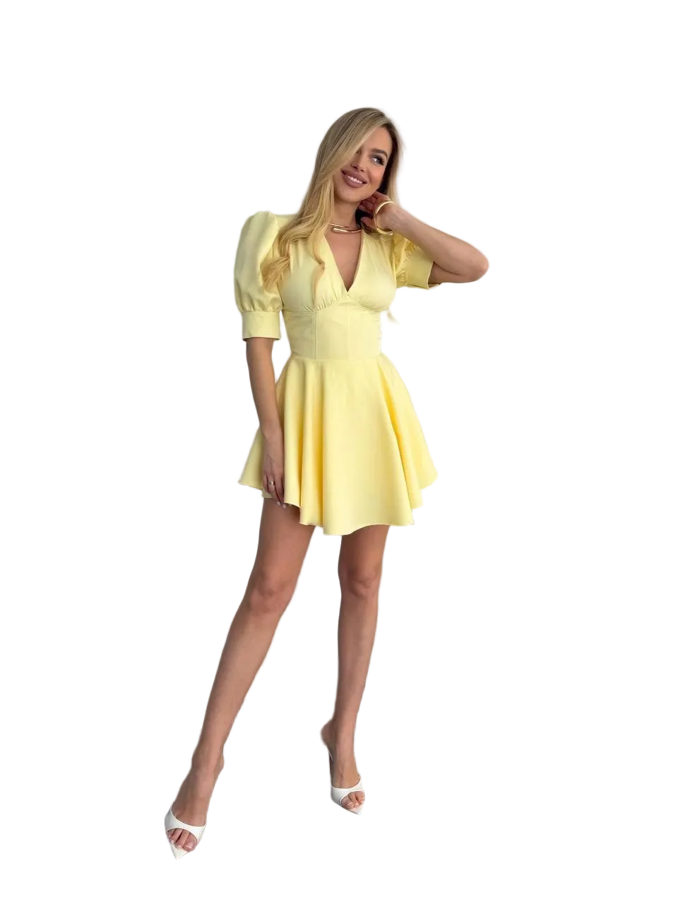 Yellow Corset Jumpsuit Dress with Built In Shorts and Flared Skirt