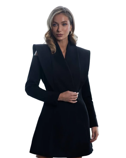 Black Womens Blazer Dress Tailored Structured Shoulder Shawl Lapel