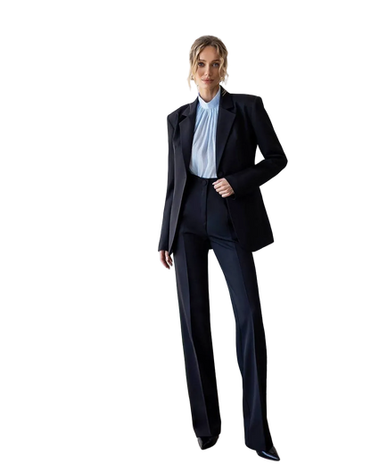 Womens Black Tailored Suit Suiting Crepe Diagonal Blazer Trousers