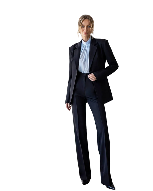 Womens Black Tailored Suit Suiting Crepe Diagonal Blazer Trousers