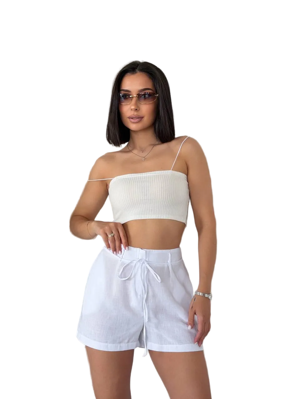 Women's White Linen Shorts Loose Fit Breathable Summer Shorts with Pockets and Drawstring Waist