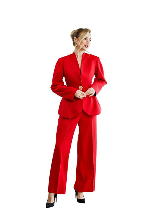 Red Diagonal Crepe Womens Tailored Suit Jacket and Trousers