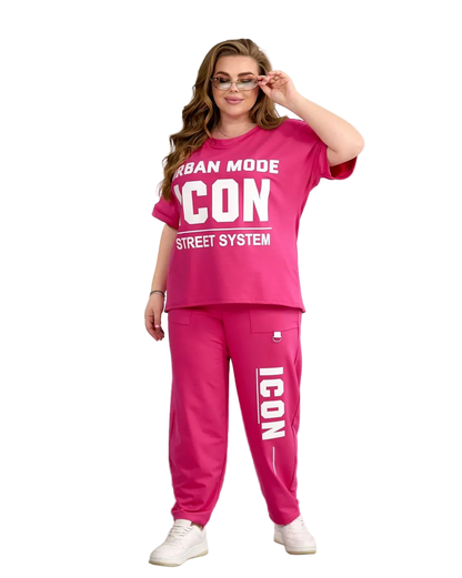 Pink Plus Size Tracksuit Women ICON Streetwear Double Knit Athleisure Set