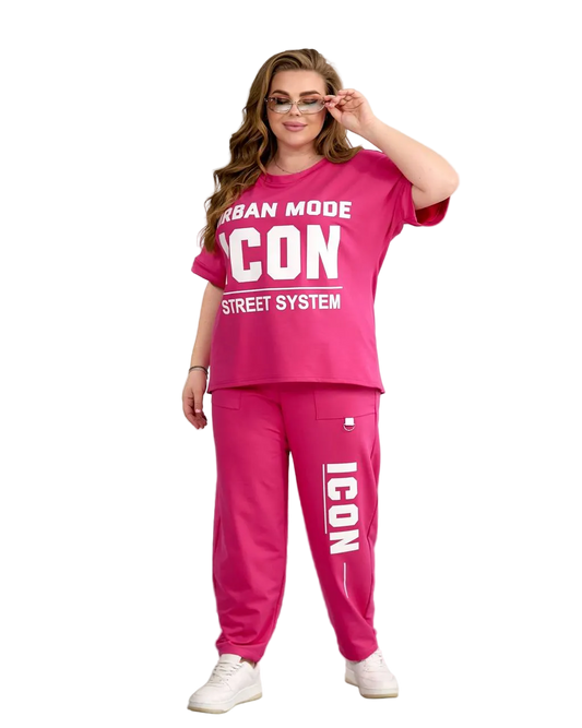 Pink Plus Size Tracksuit Women ICON Streetwear Double Knit Athleisure Set