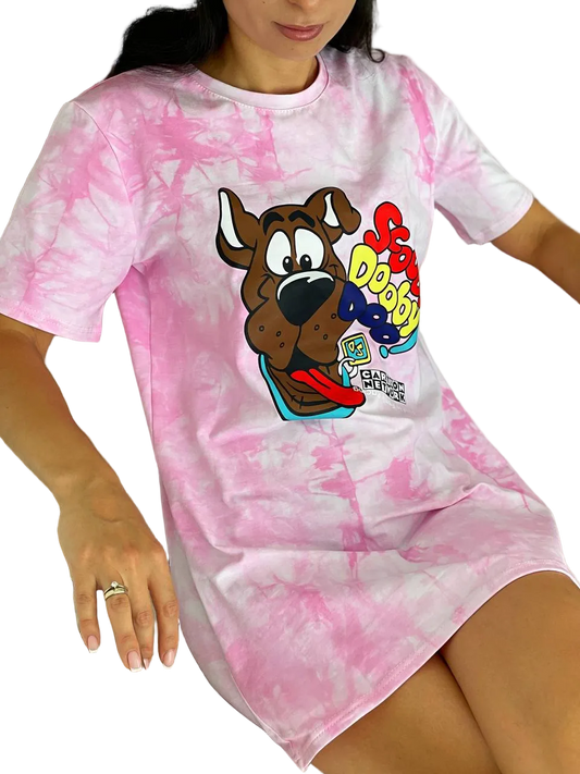 Pink Tie Dye T Shirt Dress Women Cartoon Graphic Summer Tee Dress