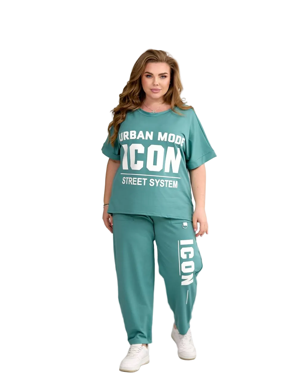 Plus Size Teal Tracksuit Women Icon Streetwear Two Piece Set