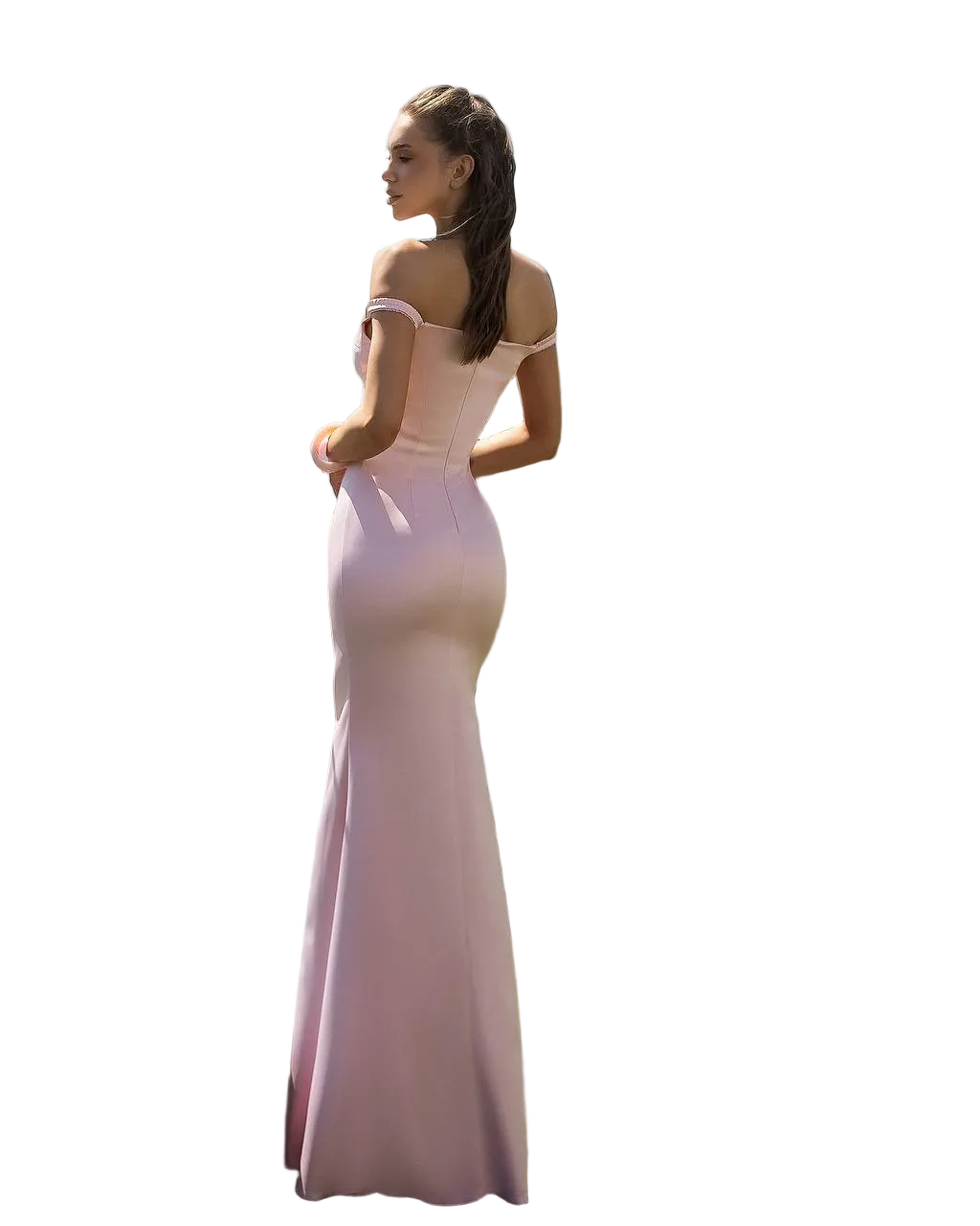 Pink Mango Satin Maxi Dress Off Shoulder Fitted Mermaid Evening Gown
