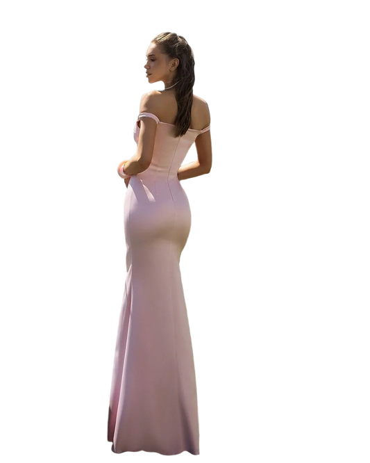 Pink Mango Satin Maxi Dress Off Shoulder Fitted Mermaid Evening Gown