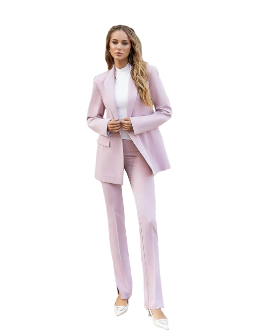 Womens Pastel Pink Suit Blazer and Trousers with Slits Premium Diagonal Suiting Crepe