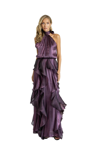 Organza Halter Neck Ruffle Evening Gown