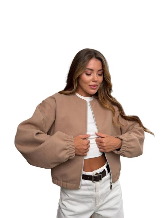 Womens Cashmere Bomber Jacket Beige Lightweight Unlined