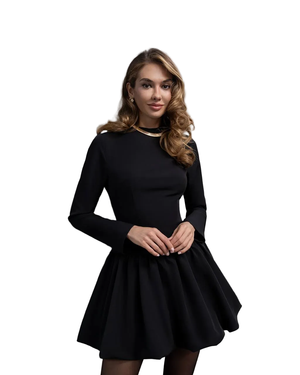 Black Mini Fit and Flare Dress Premium Diagonal Suiting Crepe