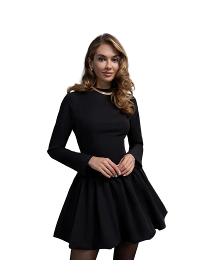 Black Mini Fit and Flare Dress Premium Diagonal Suiting Crepe