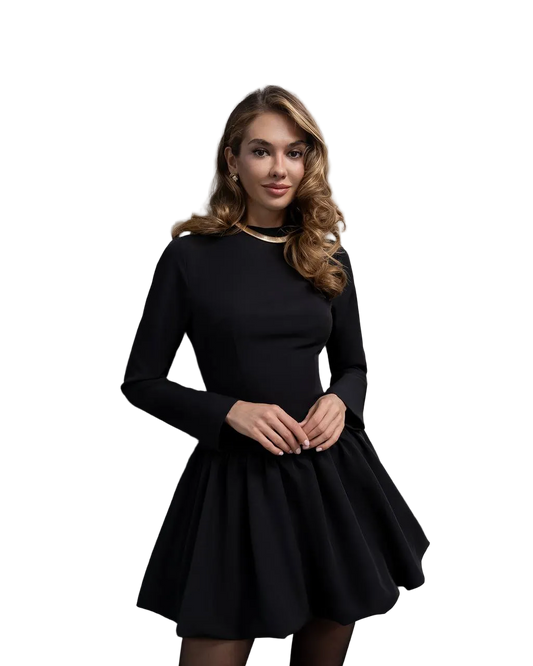 Black Mini Fit and Flare Dress Premium Diagonal Suiting Crepe
