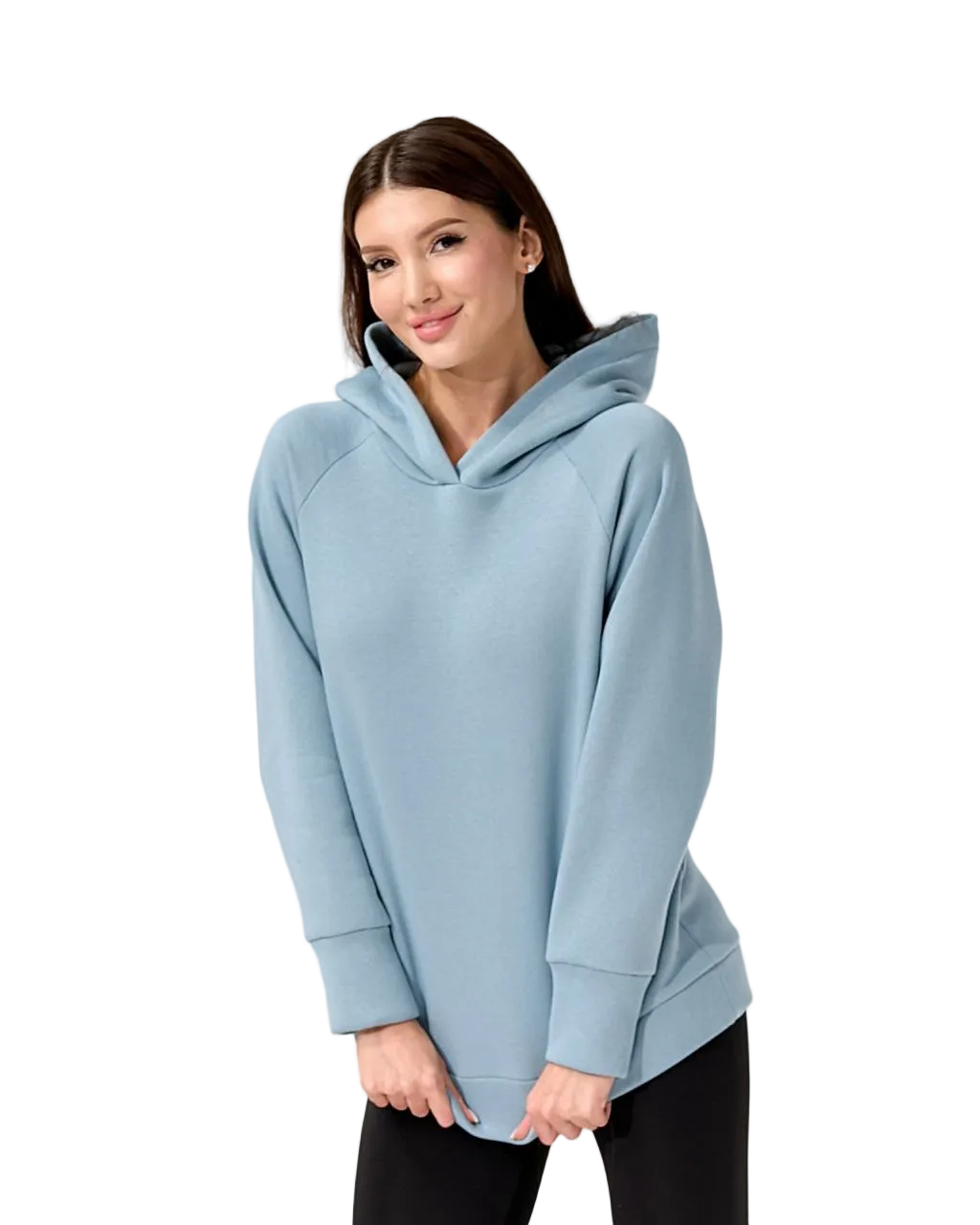 Light Blue Warm Fleece Hoodie Turkish Trinitka Hooded Sweatshirt
