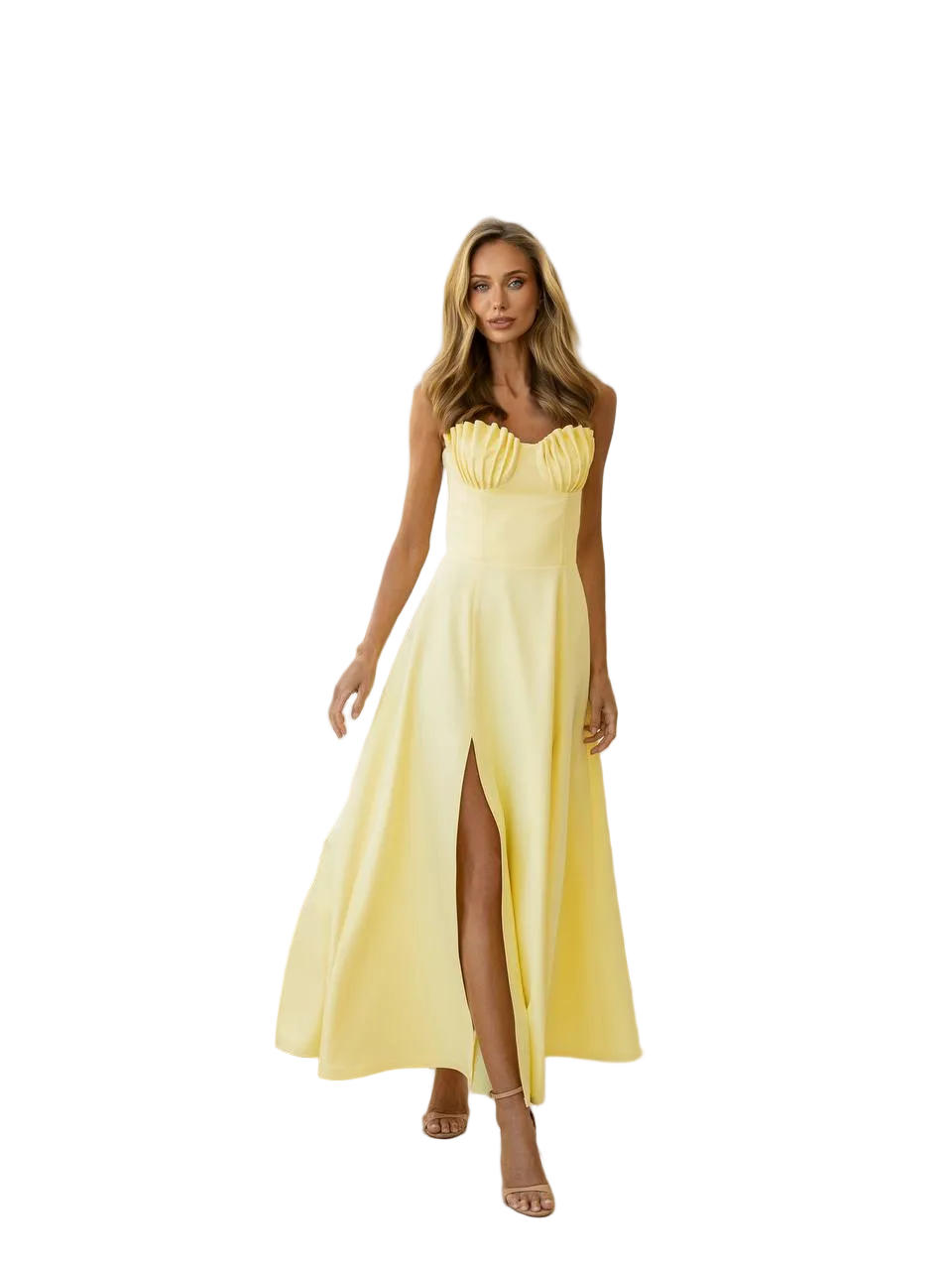 Strapless Pleated Bust A Line Evening Dress Diagonal Crepe