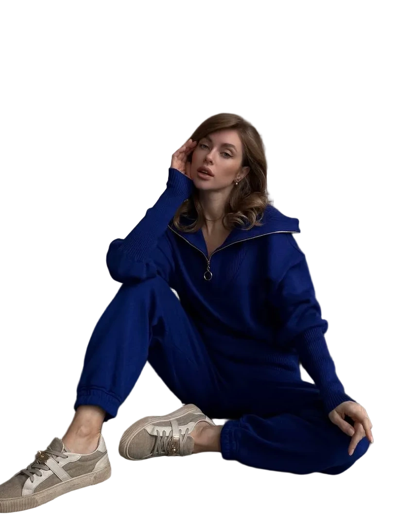 Denni Knit Suit Women Cobalt Merino Wool Cotton Blend