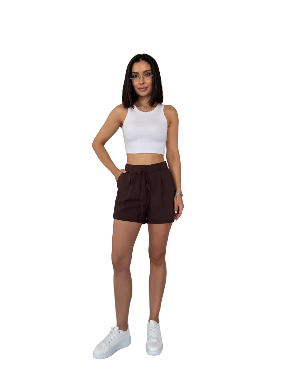Brown Linen Shorts Women Loose Fit Drawstring Waist Side Pockets Casual Summer