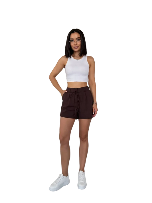 Brown Linen Shorts Women Loose Fit Drawstring Waist Side Pockets Casual Summer