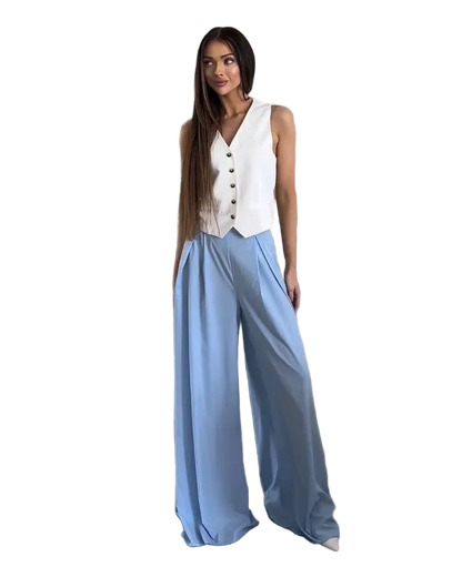 High Waist Light Blue Palazzo Trousers Wide Leg Flowy Summer Pants