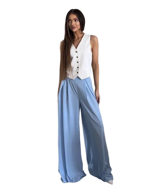 High Waist Light Blue Palazzo Trousers Wide Leg Flowy Summer Pants