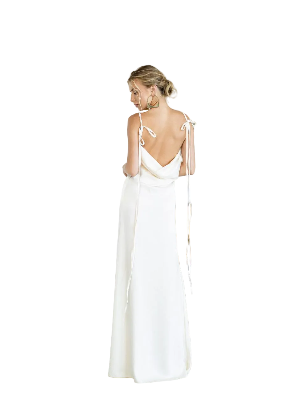 Satin Slip Dress Cowl Back Tie Straps Backless Evening Gown