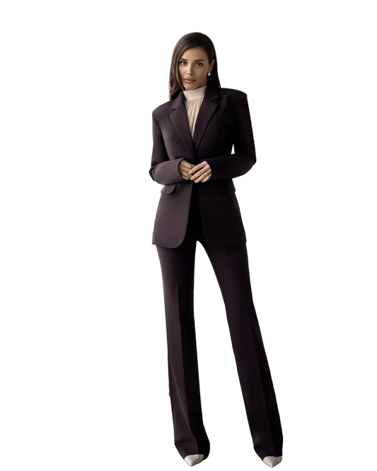 Women Deep Plum Tailored Pantsuit Premium Crepe Diagonal Blazer Trousers